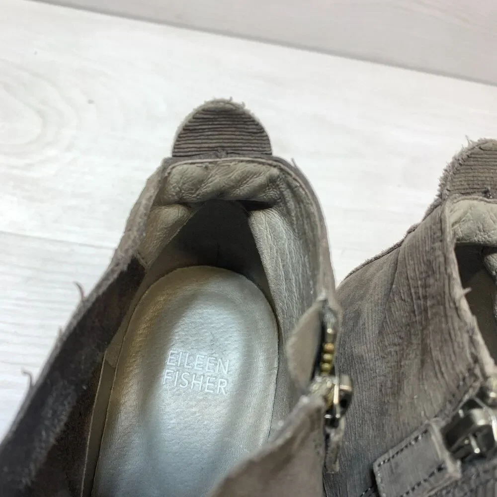 Eileen Fisher Murphy Ankle Boots Women's Size 10 Brown Suede Side Zip Block Heel - Picture 7 of 11